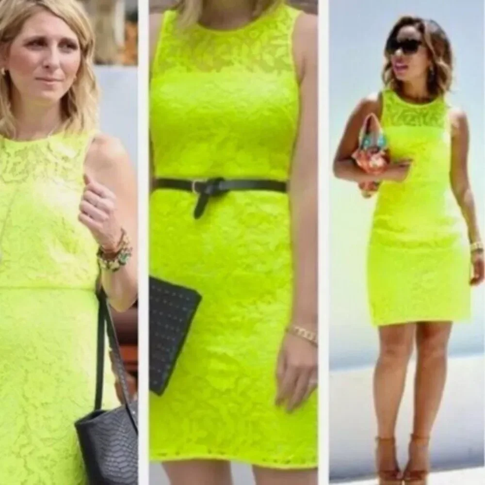 J Crew Collection lace dress bright yellow green size 0 - Picture 2 of 10
